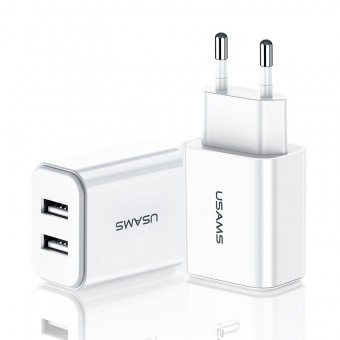 Сетевое зарядное устройство Usams 5V 2.1A 2xUSB White (US-CC067-WT)