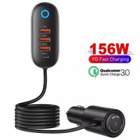 Автомобильное зарядное устройство Usams Quick Charge 3.0 + Type-C/PD 156W 4xPorts с удлинителем Black (US-CC161)