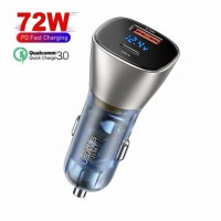 Автомобильное зарядное устройство Usams Quick Charge 3.0 + Type-C/PD 72W 2xPorts с цифровым дисплеем Gold (US-CC155)
