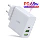 Сетевое зарядное устройство Topk 65W Type-C/PD, 2xUSB Quick Charge 2.0 White (TK306P-WT)