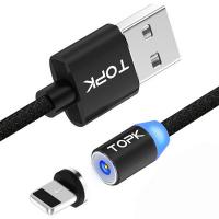 Магнитный кабель для зарядки Topk iPhone 1m 2.1A 360° черный (TK17i-VER2-BL)
