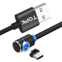 Магнитный кабель для зарядки Topk microUSB 1m 2.4A 360° черный (TK30U-VER2-BL)