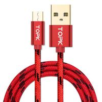 Кабель синхронизации Topk microUSB 1m 2.4A нейлоновый красный (TK09U-VER2-RD)