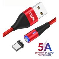 Магнитный кабель синхронизации Topk USB Type-C QC3.0 1m 5A 360° нейлоновый красный (TK08C-VER2-RD)