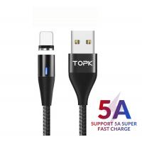 Магнитный кабель синхронизации Topk iPhone QC3.0 1m 5A 360° нейлоновый черный (TK08i-VER2-BL)