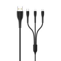 Кабель синхронизации Usams 3в1 MicroUSB, USB Type-C, IPhone 1m 2A черный (US-SJ367-BL)