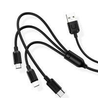 Кабель синхронизации Usams 3в1 MicroUSB, USB Type-C, IPhone 1.2m 2A черный (US-SJ324-BL)