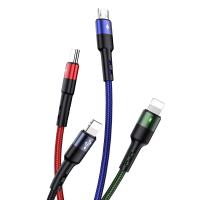 Кабель синхронизации Usams 4в1 MicroUSB, USB Type-C, 2xIPhone 1.2m 2A нейлоновый черный (US-SJ317-BL)
