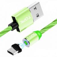 Светящийся магнитный кабель для зарядки Topk microUSB 1m 2.4A 360° зеленый (TK67U-VER2-GE)