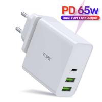 Сетевое зарядное устройство Topk 65W Type-C/PD, 2xUSB Quick Charge 2.0 White (TK306P-WT)