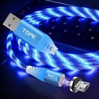 Светящийся магнитный кабель синхронизации Topk microUSB 1m 2.4A 360° голубой (TK16U-VER2-BE)