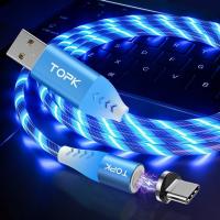 Светящийся магнитный кабель синхронизации Topk USB Type-C 1m 3A 360° голубой (TK16C-VER2-BE)