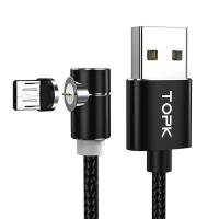 Магнитный кабель синхронизации Topk microUSB 1m 2.4A 360° нейлоновый черный (TK69U-VER2-BL)