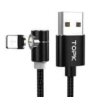 Магнитный кабель синхронизации Topk iPhone 1m 2.1A 360° нейлоновый черный (TK69i-VER2-BL)