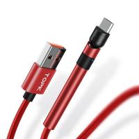Кабель синхронизации Topk microUSB 1m 2.4A 180° 2в1 нейлоновый красный (TK26U-VER2-RD)