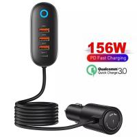Автомобильное зарядное устройство Usams Quick Charge 3.0 + Type-C/PD 156W 4xPorts с удлинителем Black (US-CC161)