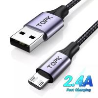 Кабель синхронизации Topk Micro USB 1m 2.4A нейлоновый серый (TK10U-VER2-GR)