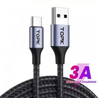 Кабель синхронизации Topk USB Type-C 1m 3A нейлоновый серый (TK10C-VER2-GR)