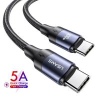 Кабель синхронизации Usams Super Quick Charge USB Type-C Power Delivery 100W 5A 1.2m нейлоновый черный (US-SJ524)